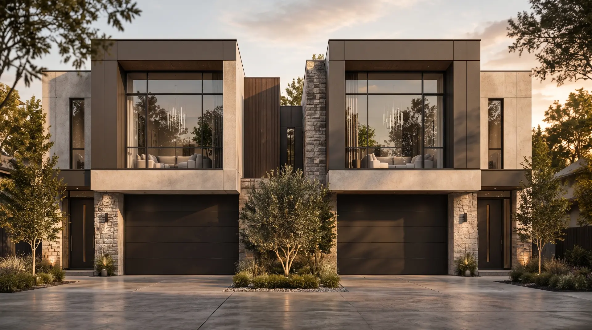 New construction home at dusk